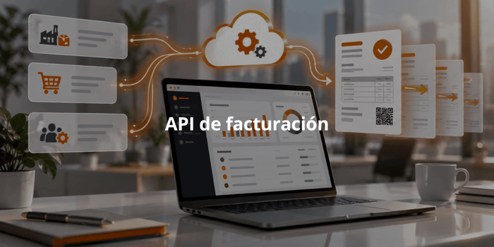 Ilustración de una API de facturación conectando sistemas empresariales para automatizar CFDI